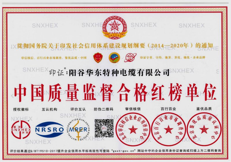 中國質(zhì)量監(jiān)督合格紅榜單位